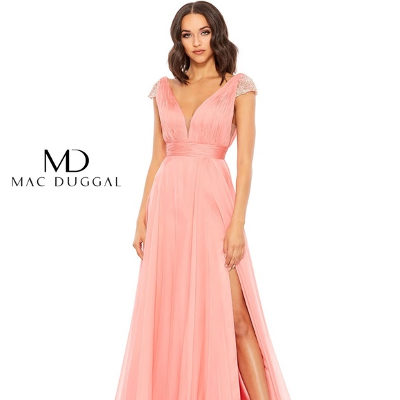 MacDuggal Coral 67811M Cap Sleeve Ruched Dress - Picture 1 of 3
